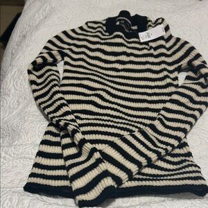GAP Black and Cream Striped Turtleneck Sweater
